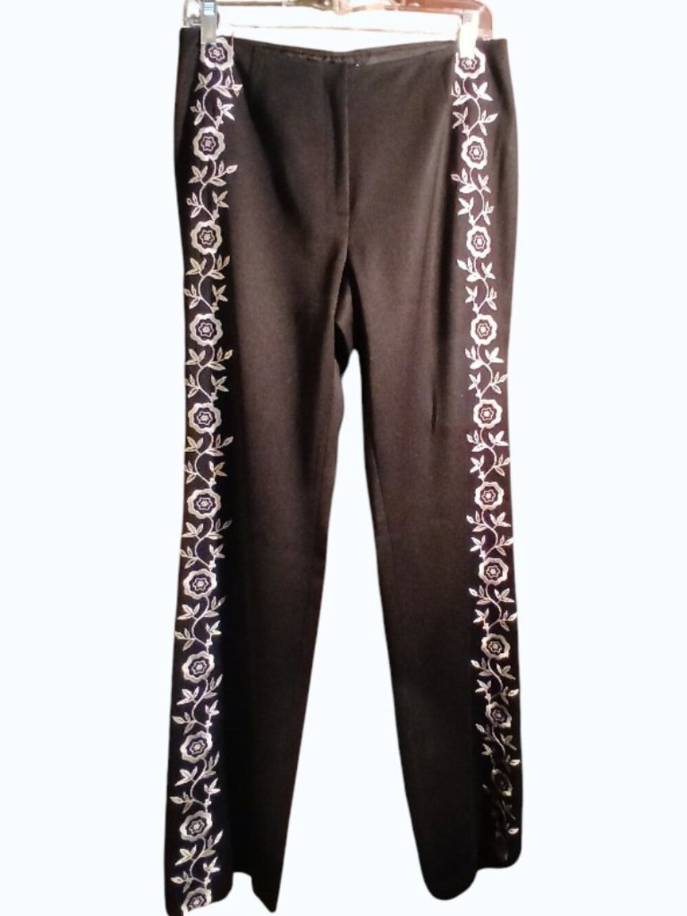 INC Black & White Embroidered Wide Leg Boho Pants - Like New - Picture 4 of 9
